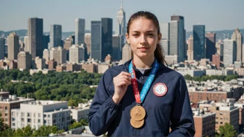 En person som stolt viser frem sin sjuendeplass-medalje.