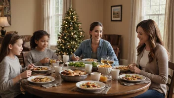 En familie som spiser lunsj sammen i en koselig spisestue.