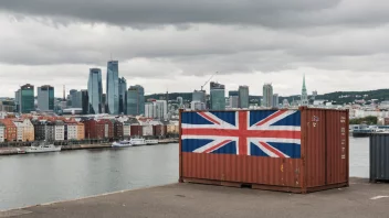 En shippingcontainer med norsk flagg, som symboliserer import til Norge.