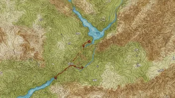 Et topografisk kart med et kompass og en linjal på toppen, som viser viktigheten av kartriss i navigasjon og planlegging.