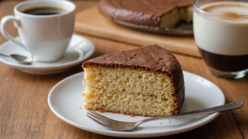 En tradisjonell norsk kjeksingkake, laget med mel, sukker og egg, og servert på en tallerken med en kopp kaffe i bakgrunnen.