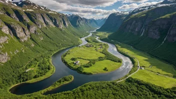 Et åndeløst utsikt over Nordodal-dalen i Norge, som viser dens naturskjønnhet og unike geografiske trekk.