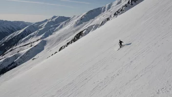 En lang og bratt bakke med en skiløper eller syklist på vei ned, med trær og fjell i bakgrunnen