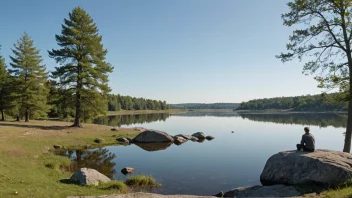 Et fredelig landskap med en person som observerer naturen.