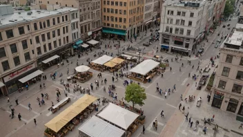 Et bysentrum med en høy konsentrasjon av butikker, restauranter og tjenester