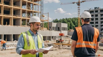 En byggeplass med en leder som overvåker arbeidet.