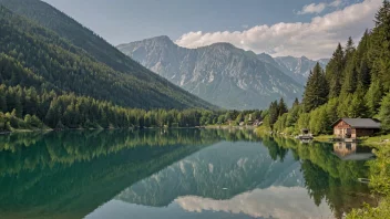 Et naturskjønt bilde av Skorovatns, en innsjø i Norge, omgitt av fjell og skog.