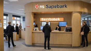 En bankfilial med en skilt som leser 'Sparebank' på norsk.