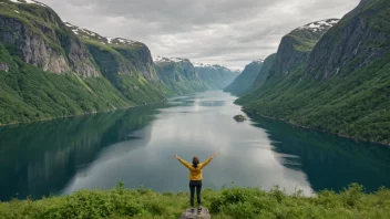 En person som føler en dyp akinga i en storslagen norsk landskap.