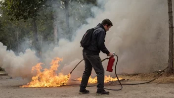 En person som prøver å slukke en brann med en brannslukker.