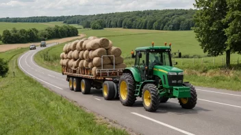 En traktor som drar en tilhenger med en tung last.