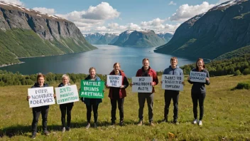 En gruppe mennesker som protesterer for å bevare miljøet i Norge.