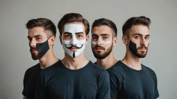 Et bilde av en mann med flere ansikter eller masker, som representerer de ulike aspektene av maskulinitet.