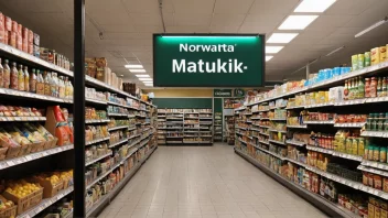 En matvarebutikk med en skilt som sier 'Matvarebutikk' på norsk.