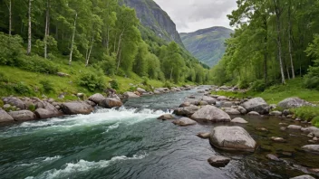 Drammenselva i Norge, kjent for sin naturskjønnhet og ulikt fiskeliv.