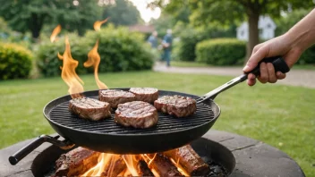 En person som griller kjøtt over åpen flamme.