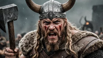 En vikingkriger i en tilstand av berserksgang, klar for slag.