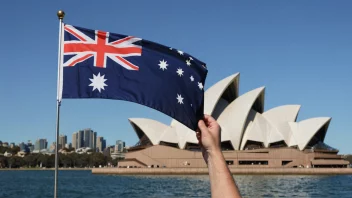 En person som holder et australsk flagg, med Sydney Opera House i bakgrunnen.