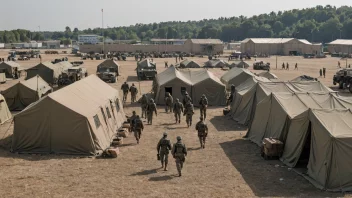 En militærbase med en underleir i bakgrunnen, brukt til logistikk og trening.