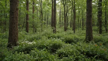 En tett skog med en variasjon av vegetasjon.