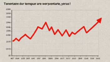 En graf som viser en jevn økning i temperatur over årene, med en rød pil som peker oppover.