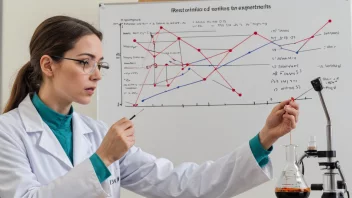 En forsker i labfrakk utfører et eksperiment med ulike faktorer som påvirker utfallet, slik som temperatur, trykk og konsentrasjon. I bakgrunnen vises en graf som illustrerer følsomheten i resultatene, og hvordan små endringer i faktorene kan ha en betydelig innvirkning på utfallet.