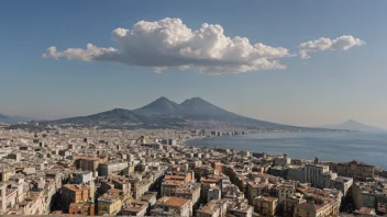 En panoramautsikt over byen Napoli, Italia, med Mount Vesuvius i bakgrunnen.