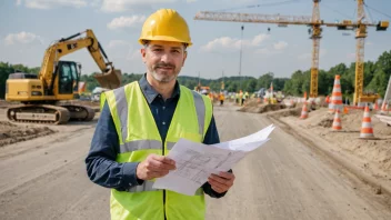 En veiingeniør som overvåker et veibyggeprosjekt.