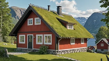 Et tradisjonelt norsk hus med et tørkeloft, en type loft eller takplass.