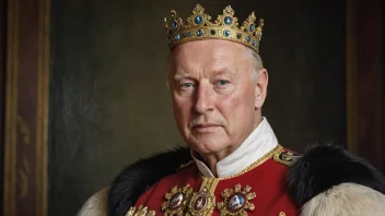 Et bilde av Kong Harald V av Norge i sin kongelige uniform.