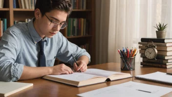 En student som tar en eksamen, med et ur som tikker i bakgrunnen.