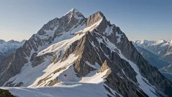 En majestetisk fjelltopp i Alpene med en snødekt topp og bratte skråninger.