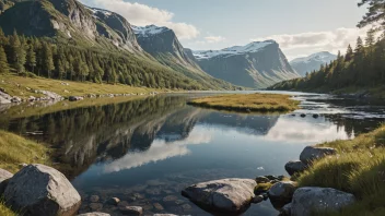 En gauldølen som svømmer i en norsk elv, omgitt av steiner og trær.