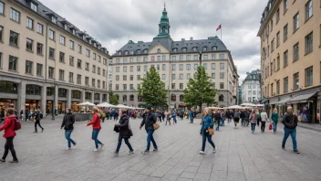 Et travel torg i Oslo med butikker og kafeer.