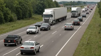 En gruppe av tilkoblede kjøretøy som kjører på motorveien.