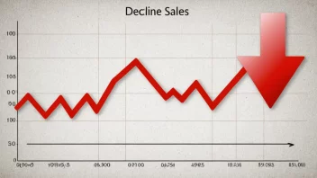 En graf som viser en nedgang i salg over tid.
