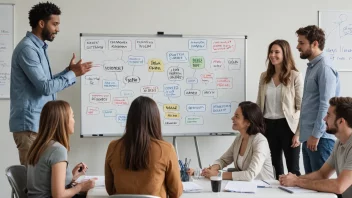 En gruppe mennesker som diskuterer og brainstormer idéer relatert til foreninger og organisasjoner.