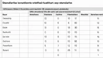 En standardiseringsmal eller tabell med ulike standarder.