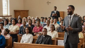 En forsamling av adventister samlet i en kirke, lytter til en preken.