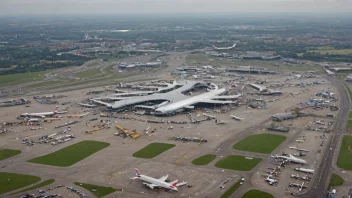 Flyfoto av Heathrow flyplass med fly som tar av og lander