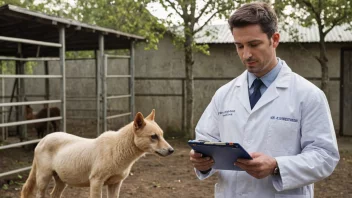 En veterinærinspektør på jobb, sikrer dyrehelse og dyrevelferd.