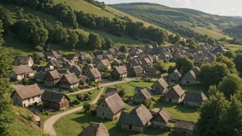 En malerisk landsby i en dal, med tradisjonell arkitektur og levende kulturelle elementer.