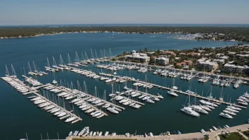 En marina med seilbåter og lystbåter fortøyd i havnen