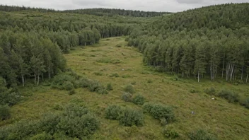 Et glesvær-landskap med spredte trær og busker, mot en bakgrunn av en overgangssone mellom skog og mer åpne landskap.