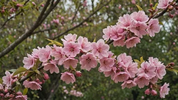 Et blomstertre med rosa blomster i en hage