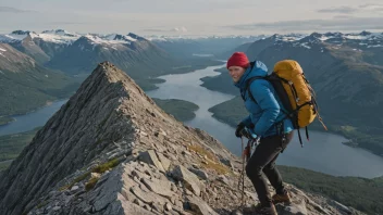 En person som klatrer et fjell med hjelp av et fjellstøt.