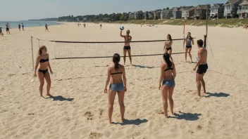 Mennesker som spiller sandvolleyball på en strand