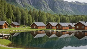 En fredelig feriekoloni i Norge omgitt av natur.