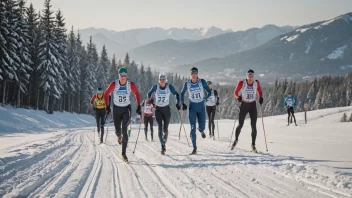 En gruppe langrennsløpere som konkurrerer i en 5km løp.