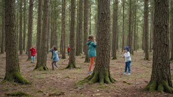 Barn som leker gjemsel i en skog